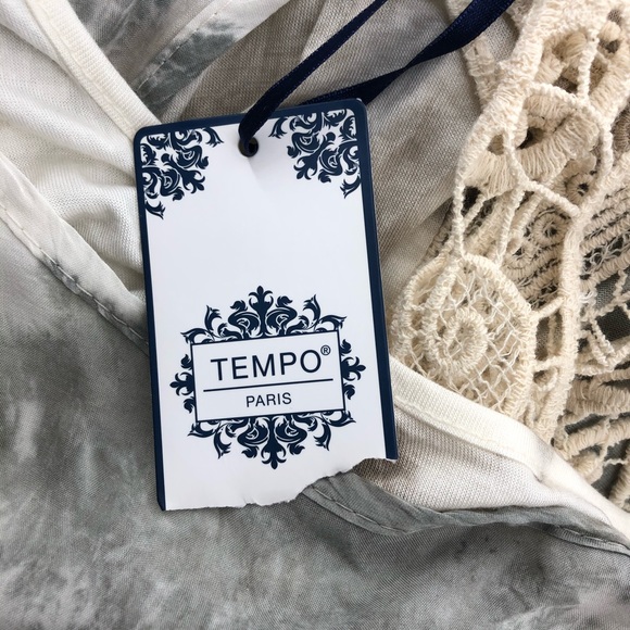 Tempo Paris Gray & Tan Lace Back Blouse, NWT - Picture 7 of 8